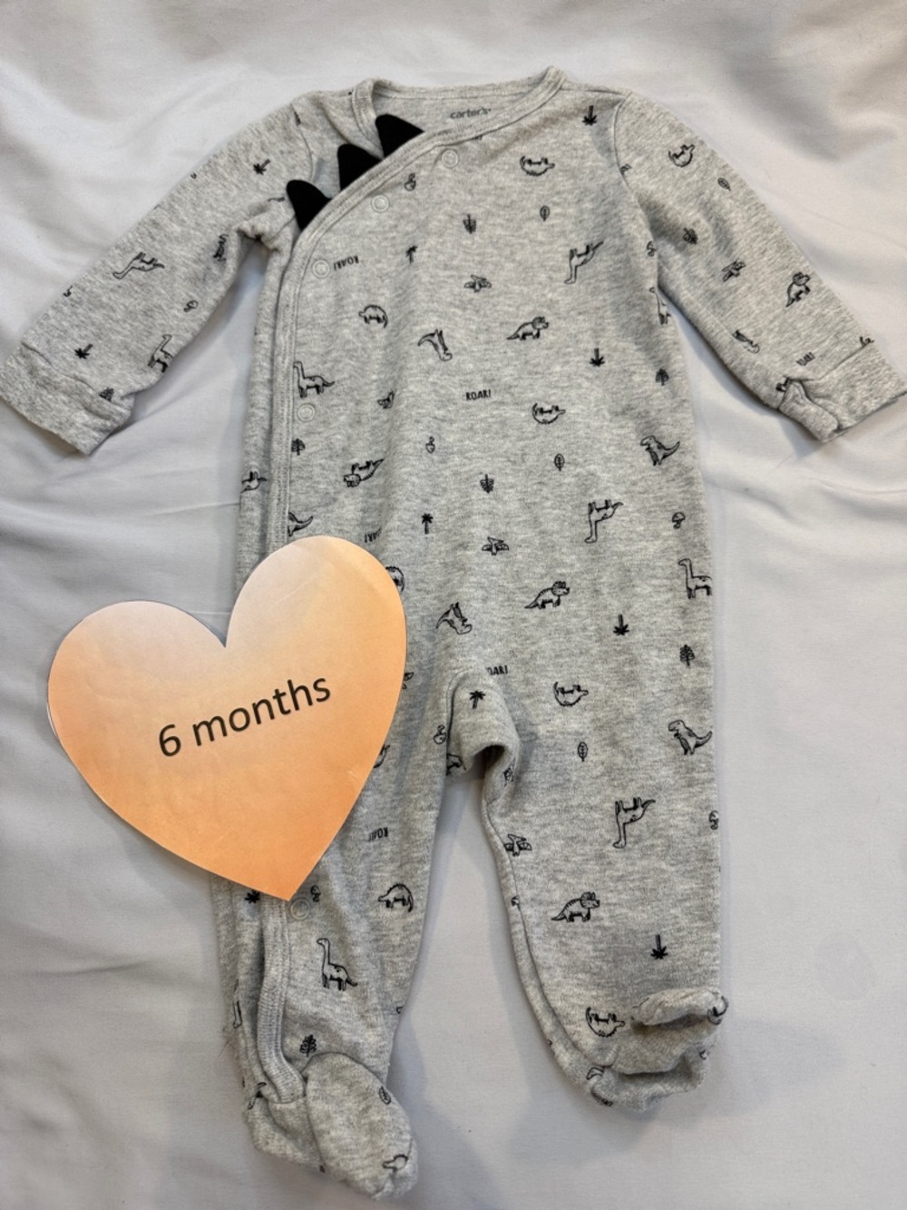 Carter's Light Gray Dino Snaps Footed One-Piece